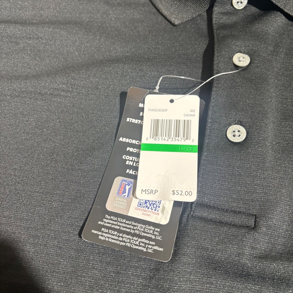 PGA Tour Mens Golf Polo Shirt Black Caviar Textured Short Sleeve Size Large NWT - Picture 6 of 9